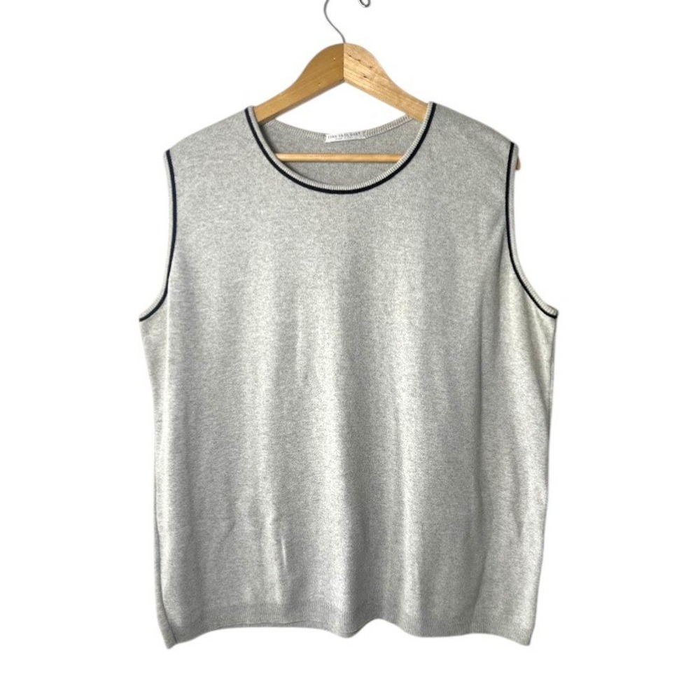 Vintage Y2K Jones New York USA Gray Sweater Vest Womens XXL Plus Preppy Knit Top